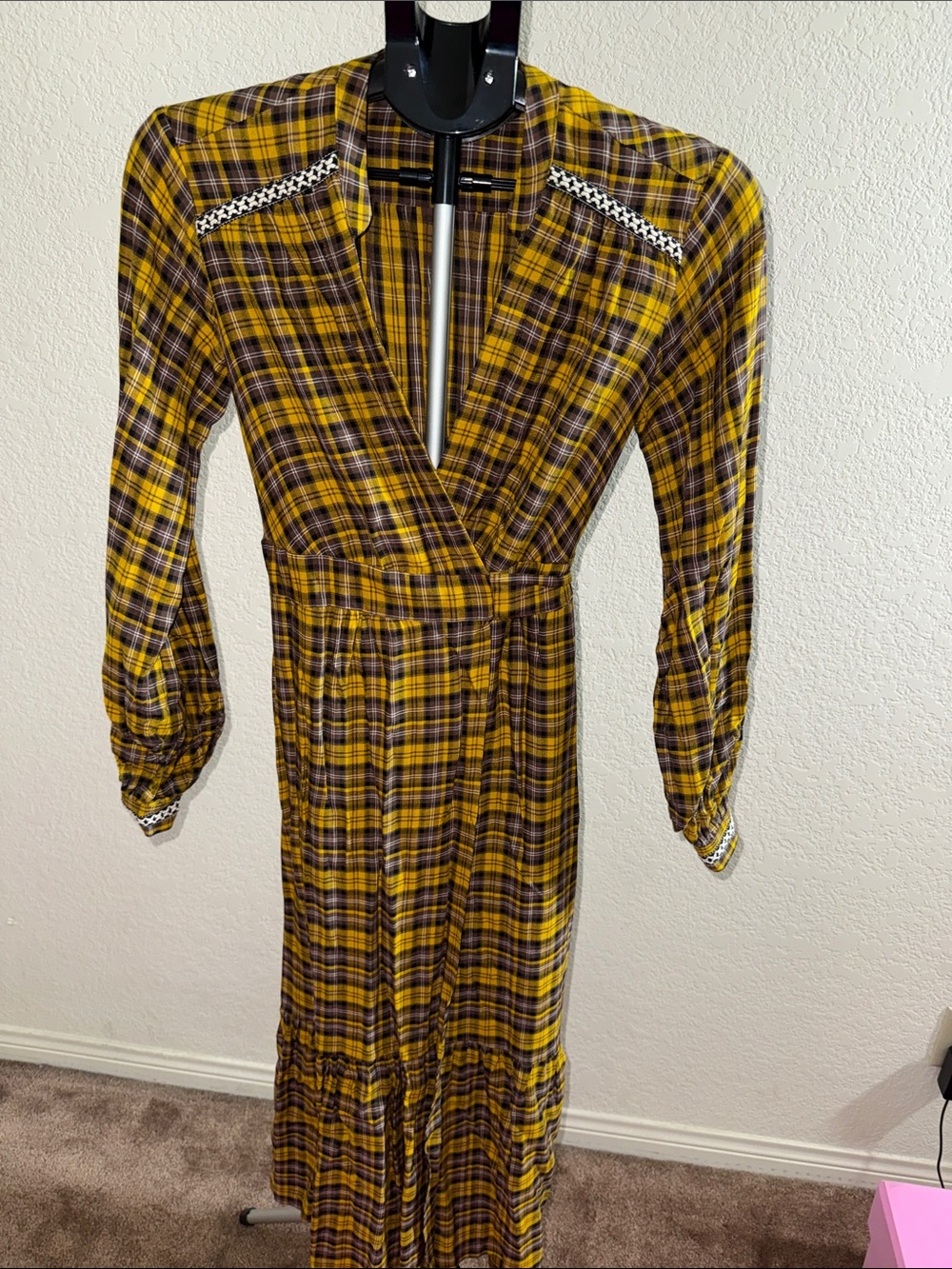 Anthropologie Yellow and Black Plaid Maxi Wrap Dress - Picture 6 of 12